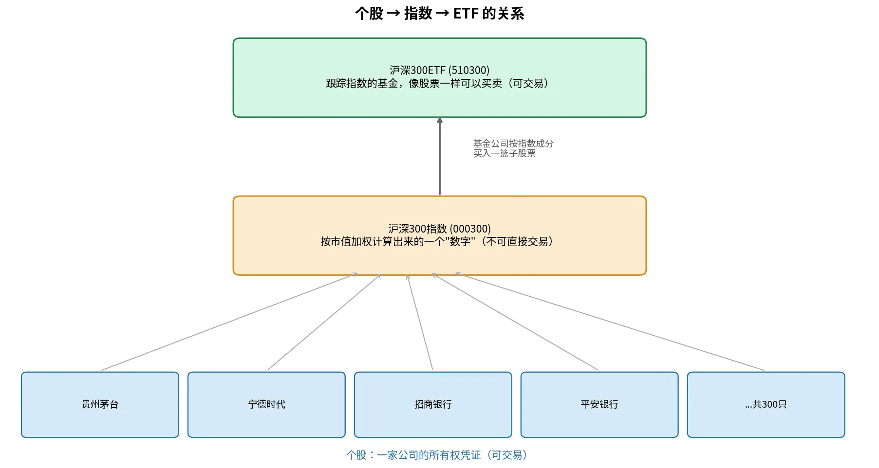 个股、指数、ETF 的关系